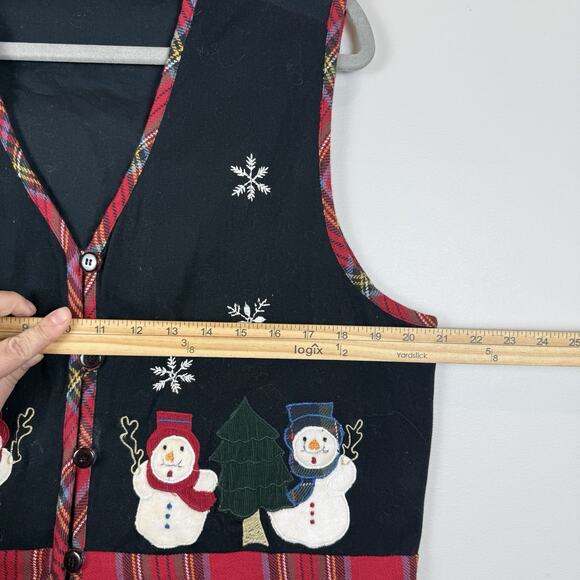 Vtg Basic Editions Christmas Sweater Vest Womens XL Snowmen Embroidered Sequin - Picture 6 of 7